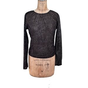 Saints And Hearts Black Sheer Mesh Top With Silver Abstract Detail Size L NWT